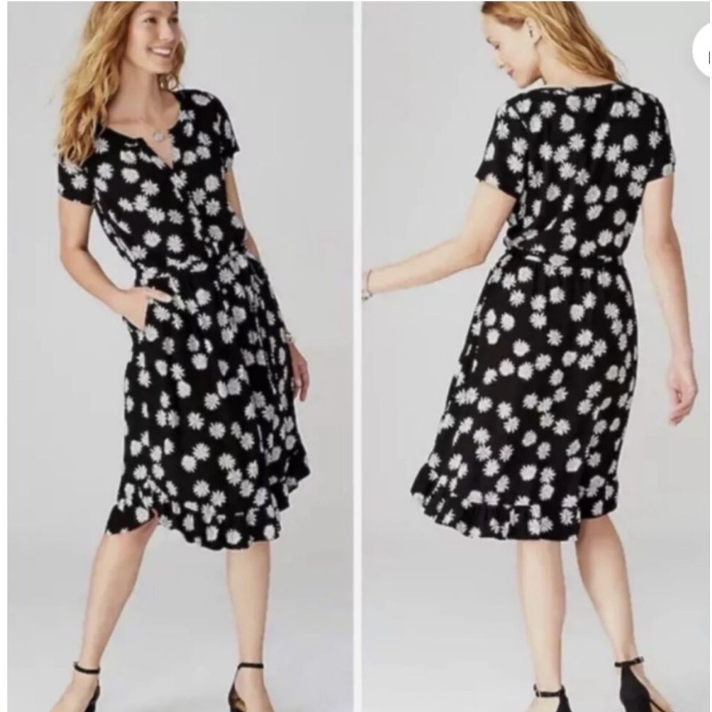 J. Jill Daisy Print Ruffle Hem Short Sleeve Midi Flowy Dress Small (No Belt)